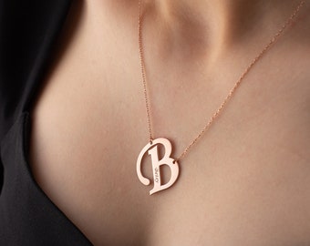 4K Big Letter With Name Necklace, Engraved Name on the Letter Necklace, Big letter Necklace, Big Initial Pendant, Large Initial Necklace