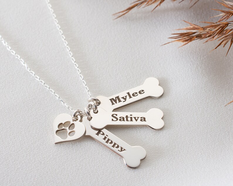 Custom Dog Name Bone and Paw Necklace Dog Lovers Necklace Etsy