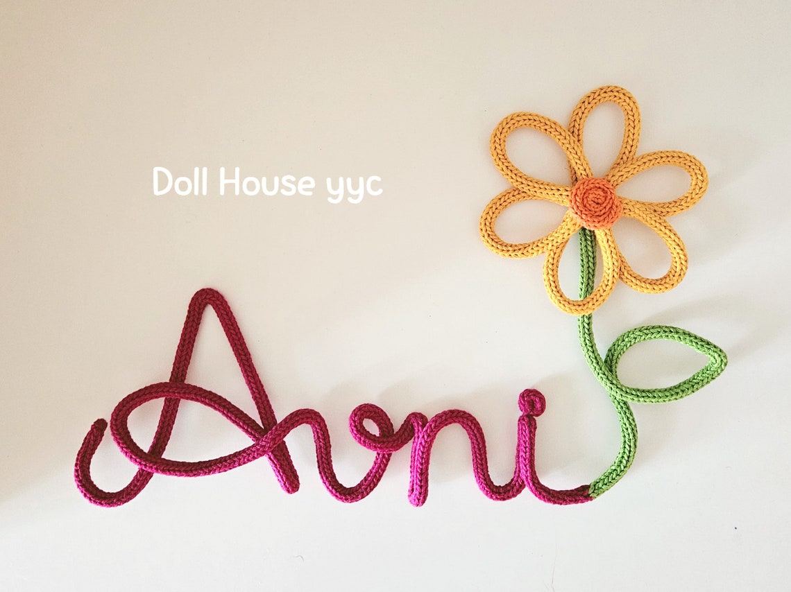 Knitted Name, Tricotin, Name Art, Knit Letters With Sunflower Etsy Canada