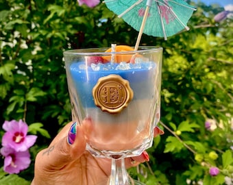 Blue Lagoon Cocktail Candle – Tropical Scent, Reusable Wine Glass