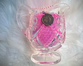 Candela in vetro rosa vintage Anchor Hocking Wexford - Cristalli di ametista, profumo di lettere d'amore