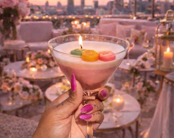 Blood Orange Martini Cocktail Candle – Citrus Scented soy wax in reusable glass, bar cart gifts, bff goals, happy hour
