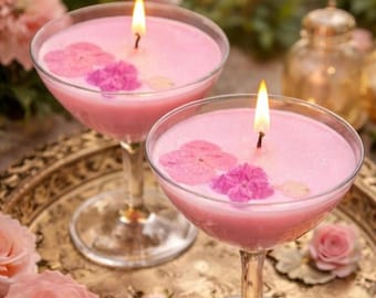 Cherry Blossom Martini Candle | Floral Soy Wax Candle | Pink Cocktail Glass Candle | Cherry Blossom Candle | Gift for Her | Reusable Martini