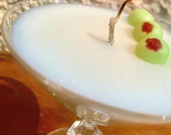 Candela Dirty Martini, guarnizione di oliva, profumata agli agrumi, cera di soia