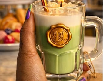Iced Matcha Latte Candle in vintage Mug | Realistic Drink Candle | Matcha Lover Gift, Tea Coffee Shop present| Dessert gift in Reusable Mug