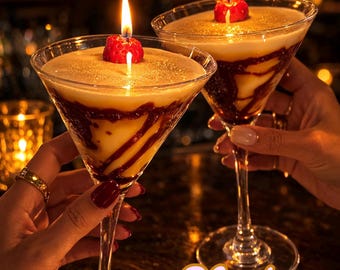Mocha Martini Candle w Chocolate Covered Strawberry, Realistic Cocktail Candle, Coffee Chocolate Candle, Martini Glass Candle, Unique gifts