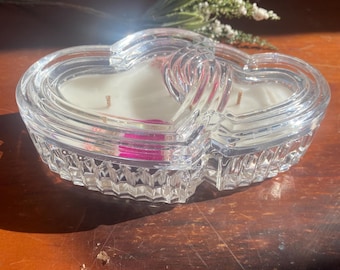 Vintage Crystal Jewelry Box Candle, Rose Scented Soy Wax, Pressed Flowers