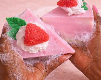 Strawberry Cream Cake Soap, Goat Milk Dessert Soap Bar, Feminine Self Care
