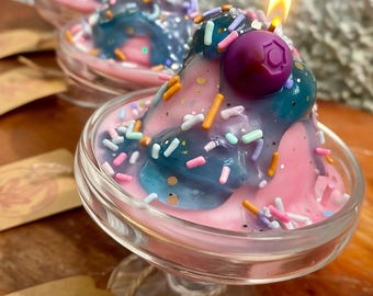 Candela Sundae allo zucchero filato / Cera di soia profumata al chewing gum, Kawaii Decor