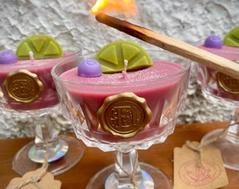 Cosmopolitan Cocktail Candle, Bubbly Berry Citrus Scent, Recycled Vintage Glass