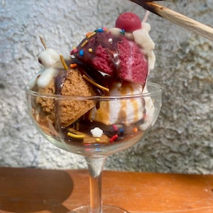 Neapolitan Ice Cream Sundae Candle, Strawberry Scented Candle with Chocolate Syrup, Whipped Cream, Sprinkles and Cherry, Realistic ice cream