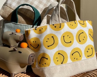 Handmade Mini Tote Bag | Smiley | Doll Tote | Small Bag | Gift for Her