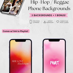 Hiphop- och reggae-bakgrundsbilder för telefoner | 4 digitala iPhone- och Android-bakgrunder | Estetiska låsskärmar för år 2000 | Musikinspirerat bakgrundspaket