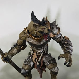 Gnoll with halberd on 25mm base painted miniature dungeons & dragons pathfinder fantasy tabletop RPG gaming 3D printed resin model