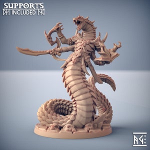 Yuan Ti Nargskerak Darkskale Maneater Nagarots Naga Yuan Ti w/ choice of modular weapons 3D Resin  Models by Artisan Guild D&D Tabletop