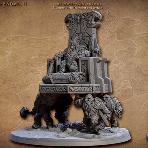 Dwarf Mountain Throne 100mm base. Defenders of Lok Badar Dwarves with choice of modular weapons. Models by Artisan Guild DnD Tabletop Gaming