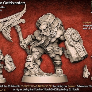 Dwarf barbarian fighter Dwarven Oathbreakers w/ choice of modular weapons 3D Resin Printed Models by Artisan Guild D&D Tabletop Gaming