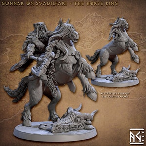 Human Fighter Barbarian Gunnar on Svadilfari Skutagaard Northmen Saga w/ choice of modular weapons 3D Printed Models by Artisan Guild DnD