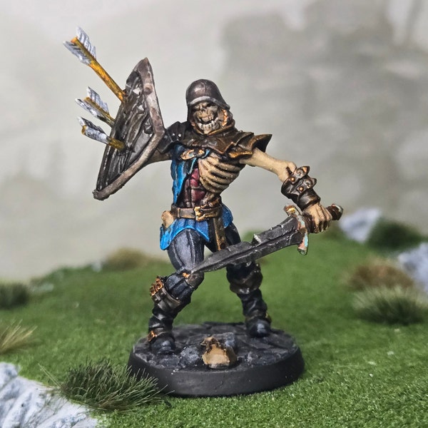 Skeleton soldier sword and shield Painted Miniature Dungeons & Dragons Pathfinder Fantasy Tabletop RPG Gaming 3D Printed Resin Model