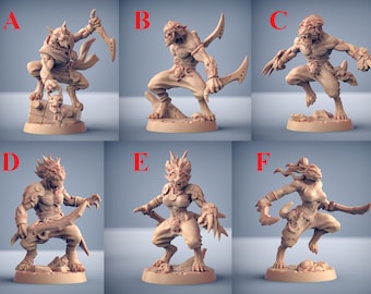 Catfolk Tabaxi Leonin Rakshakin Djinni rogues fighters barbarians w/ choice of modular weapons  3D Resin Printed Models DnD miniatures