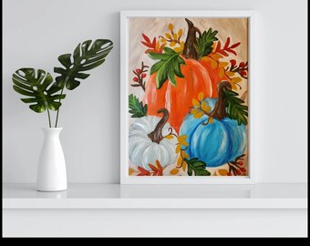 Fall pumpkin acrylic painting, autumn decor