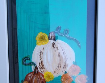 Little autumn pumpkin acrylic painting, fall seasonal decor, small paint sketch