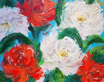 Textured Peony Bouquet, Original Acrylic Painting, Cottagecore Floral Art