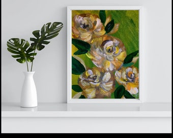 Wildflower Painting Print, Yellow Floral Wall Art, Abstract Home Decor