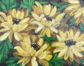 Sunflower Acrylic Painting, Floral Wall Art, 12x16 Canvas
