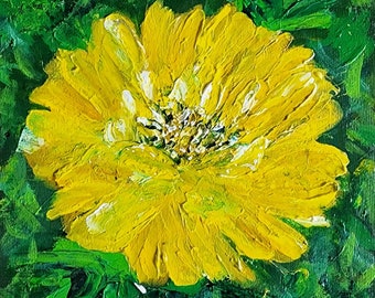 Yellow peony painting, abstract floral wall decor, palette knife artwork, acrylic painting.