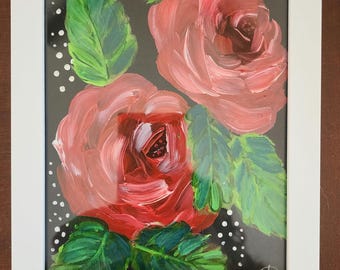 Little polkadot rose acrylic painting, springtime decor, small paint sketch