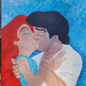 Little mermaid art, Ariel and Eric acrylic painting,abstract style, little princess gift, nursery theme