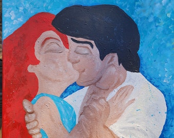 Ariel and Eric Kissing Acrylic Painting, Minimalist Nursery Art (16x20 inches)