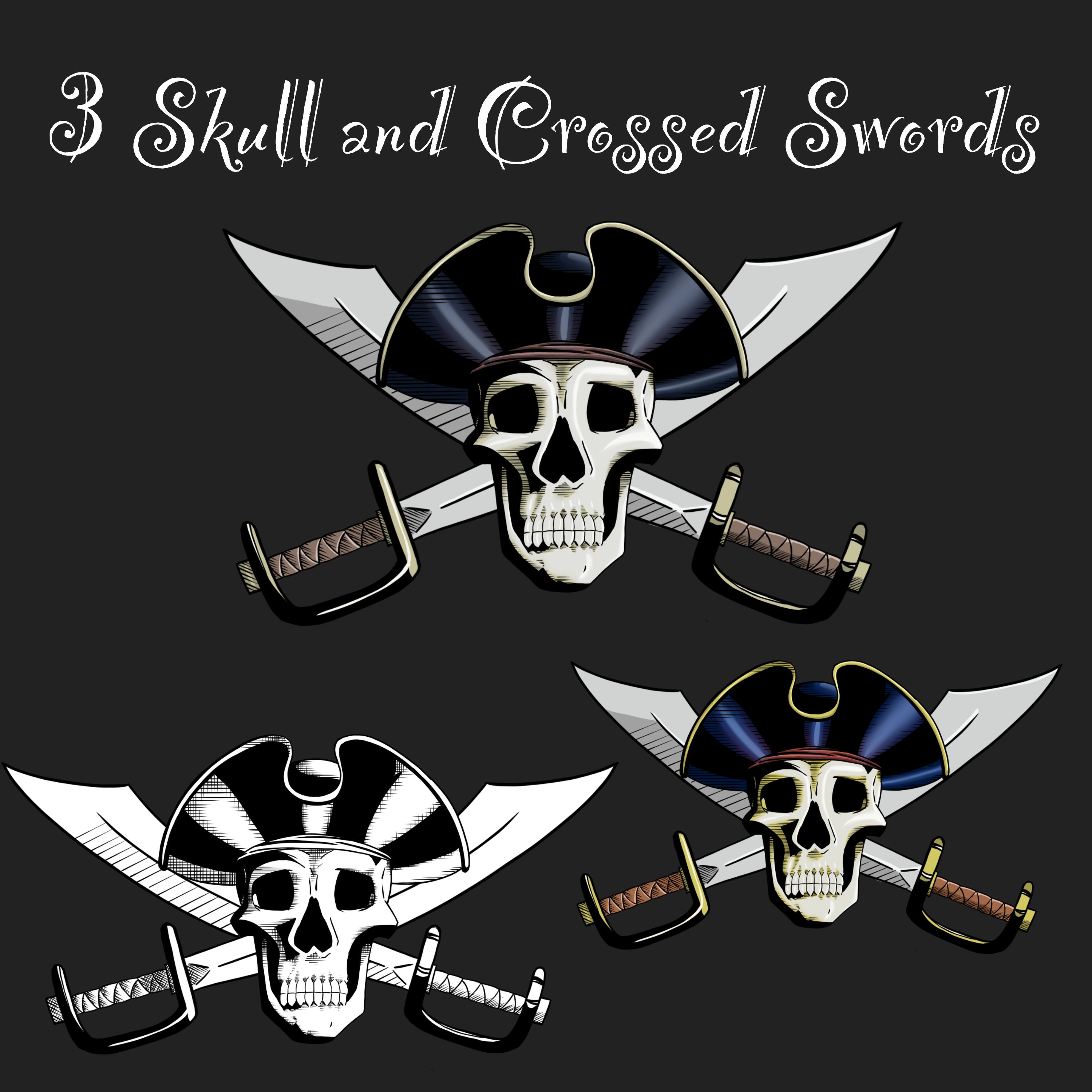White Pirate Skull with Crossed Swords Emblem
