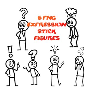 6 Uitdrukkingen met interpunctie PNG Stick Figuren Digitale Download