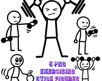 5 Exercising PNG Stick Figures Digital Download