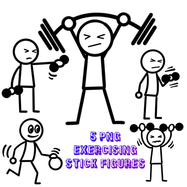 5 Exercising PNG Stick Figures Digital Download