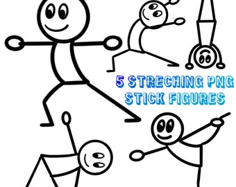 5 Stretching PNG Stick Figures Digital Download