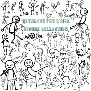 Conjunto de 65 imágenes prediseñadas de palitos PNG, bailando, hip-hop, caminando, corriendo, guerrero, deportes, fútbol, enojado, celebrando, tirando, triste
