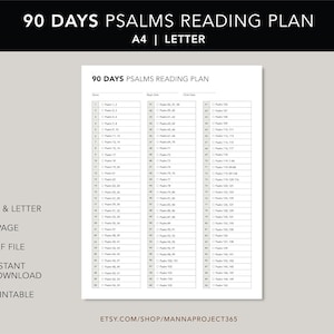 Plan de lectura de los Salmos en 90 días, Salmos en 90 días, Plan de lectura de los Salmos en 3 meses, Plan de lectura de los Salmos, Plan de lectura de la Biblia, Imprimible, Carta, A4