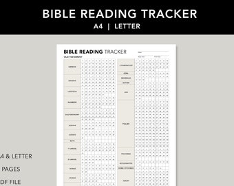 Bible Reading Tracker, Bible in a Year, Bible Study Planner, Bible Reading Log Checklist, Bible Reading Challenge, Printable, Letter, A4