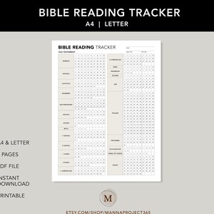 Bible Reading Tracker, Bibbia in un anno, Pianificatore di studio della Bibbia, Elenco di controllo del registro di lettura della Bibbia, Sfida di lettura della Bibbia, Stampabile, Lettera, A4