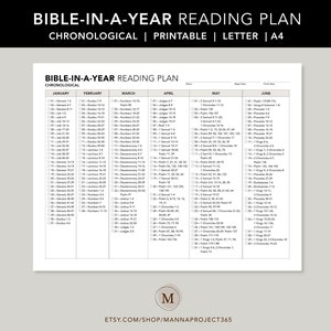 Plan de lectura cronológico de la Biblia en un año, plan de lectura de la Biblia, plan de lectura de la Biblia para un año, Biblia en un año, 365, imprimible, tamaño carta, A4
