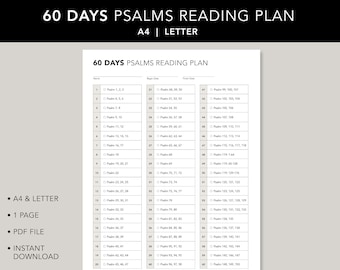 60 Tage Psalmen Leseplan, Psalmen in 60 Tagen, 2 Monat Psalmen Leseplan, Psalmen Leseplan, Bibelleseplan, Printable, Letter, A4