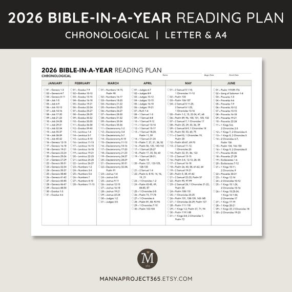 2026 Chronological Bible-In-A-Year Reading Plan, Bible Reading Plan, One Year Bible Reading Plan, New Year Bible Plan, Printable, Letter, A4