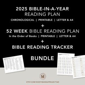 Paquete: Plan de lectura cronológico de la Biblia en un año 2025 + Plan de lectura tradicional de 52 semanas + Seguimiento de lectura de la Biblia (PDF, tamaño carta, A4)