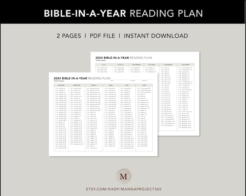 2024 Traditional Bibleinayear Reading Plan, in the Order of Books