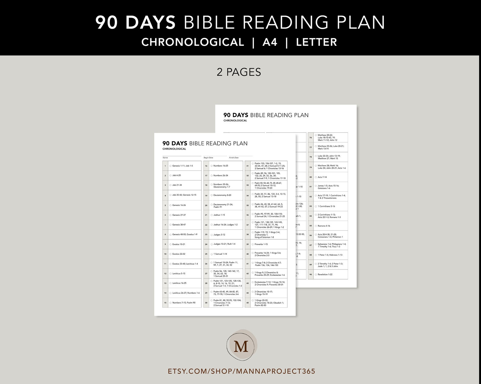 90 Days Chronological Bible Reading Plan, Bible in 90 Days, 3 Month ...