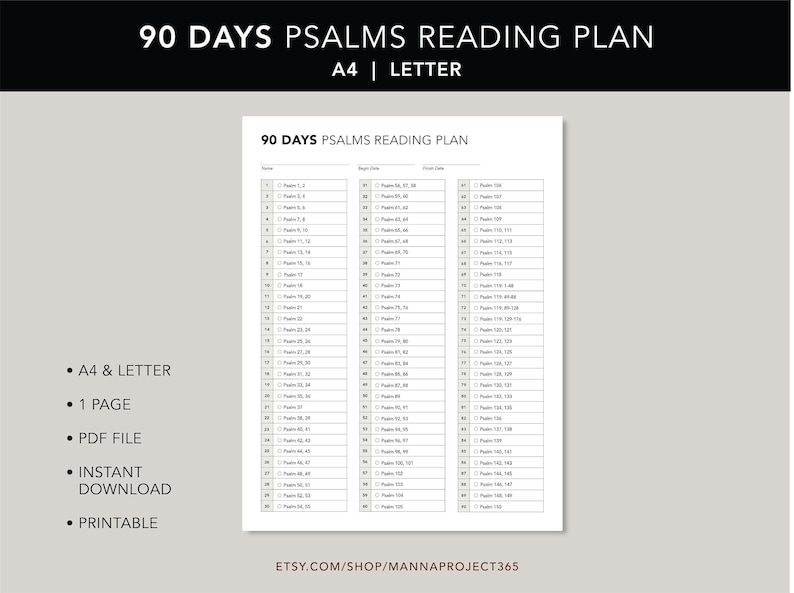 90 Days Psalms Reading Plan, Psalms in 90 Days, 3 Month Psalms Reading Plan, Psalms Reading Plan ...