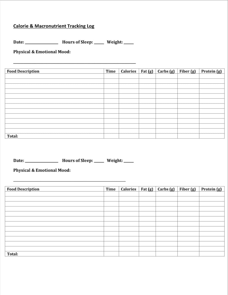 Calorie and Macronutrient Tracking Log - Etsy